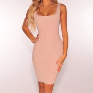 Nude Bandage Ribbed Tank Dress - Medium